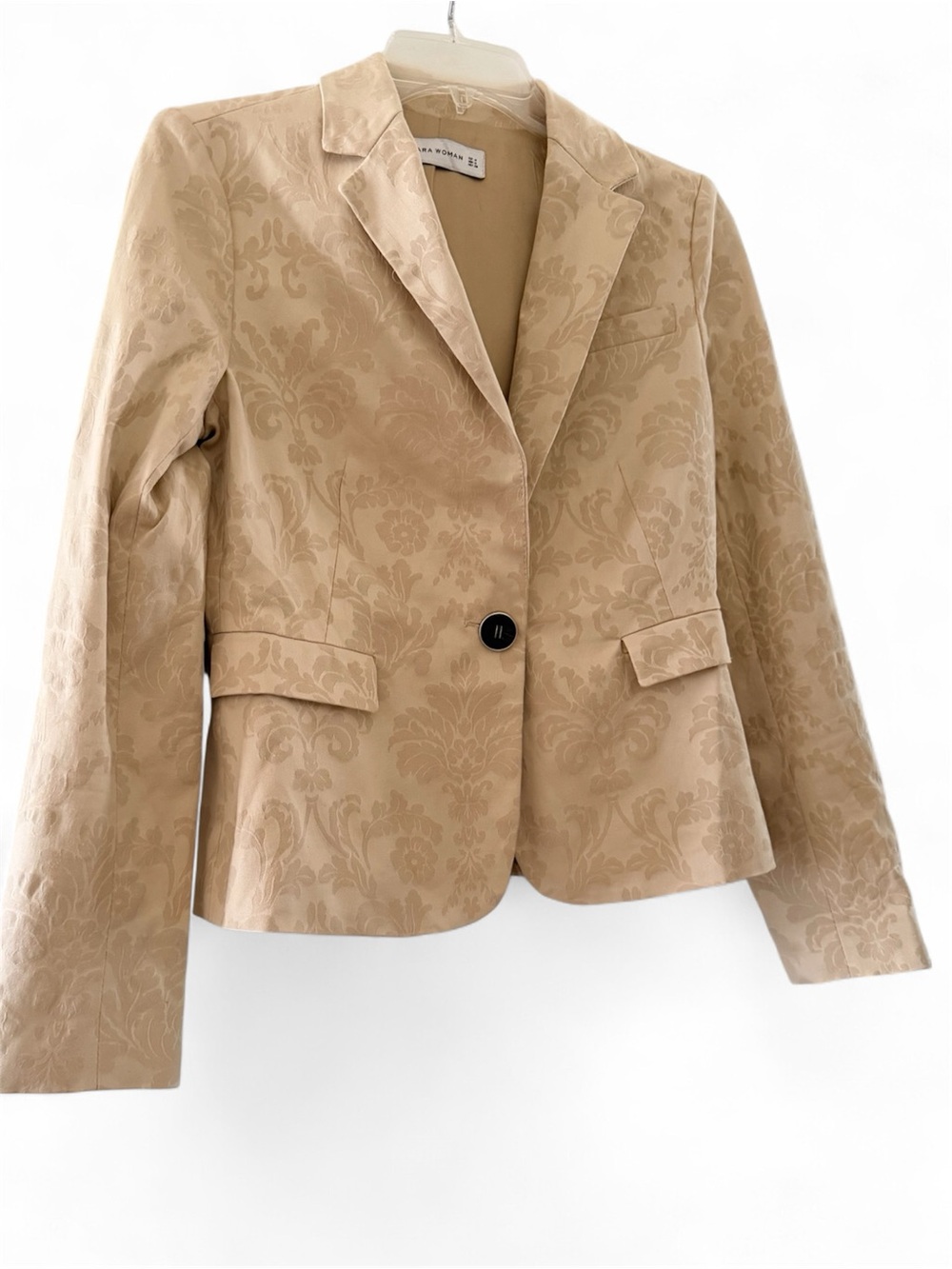 Zara Tan Jacquard Single-Button Blazer